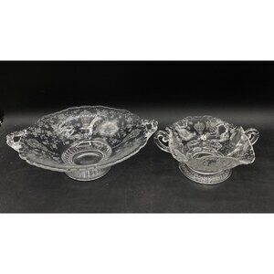 2 Cambridge Rose Point Double Handled Candy Dish Bonbon Bowls